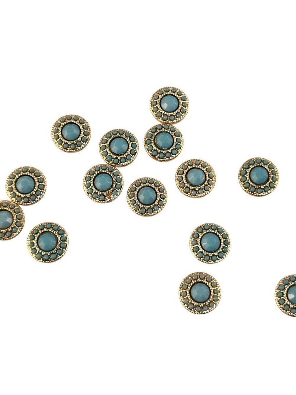 Gold Round Beads With Turquoise Accent Stones For Jewelry Crafting & DIY Project